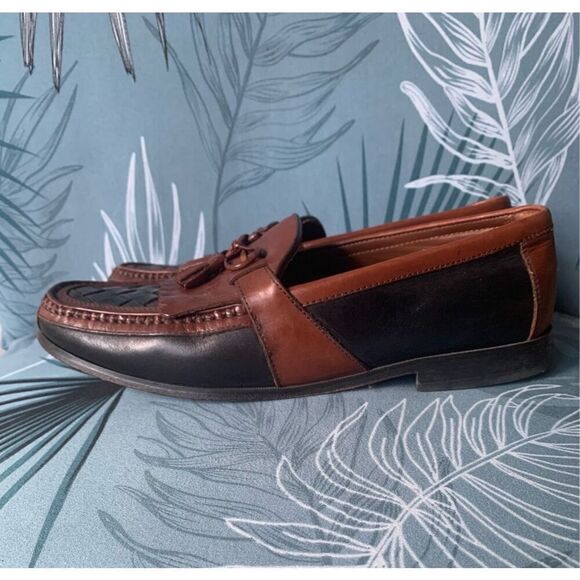 Johnston & Murphy Black Brown woven HALSEY TASSLE Leather Dress Shoes mens 12 WI main image 4